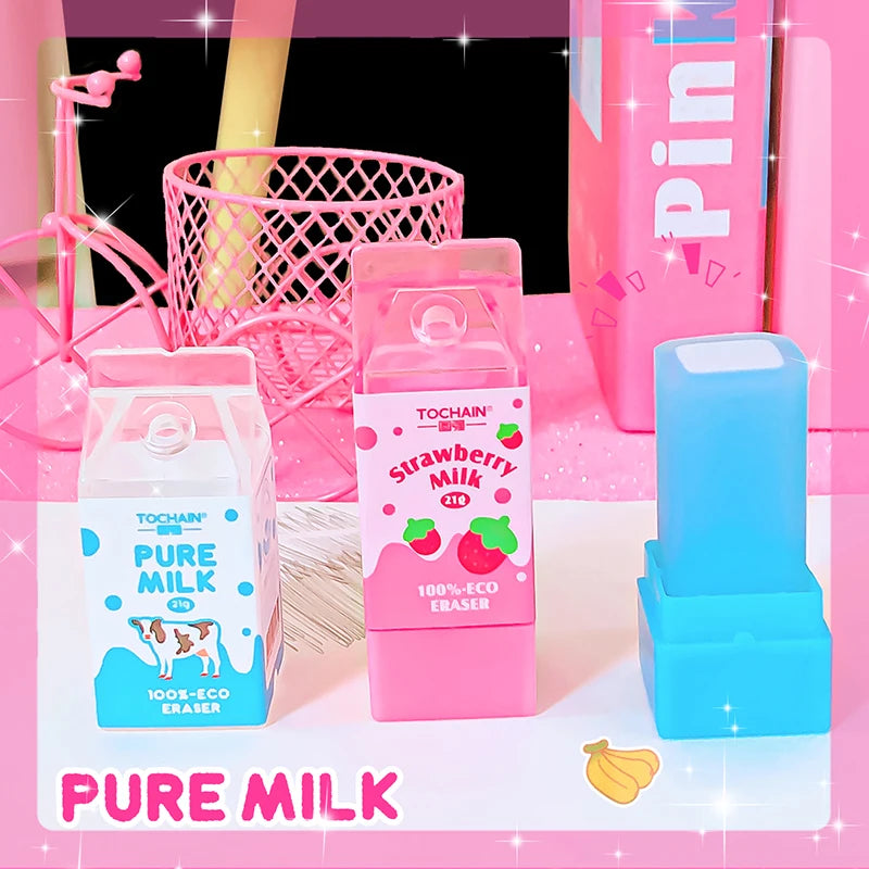 Kawaii stationery items School teacher gift Office Supplies classroom back to school Milk Carton Rubber Erasers cute things