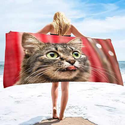 Beach Towel for Women, Girls, Kids, Men, Cat Bath Sand Free Pool Absorbent Soft Plush Lovers