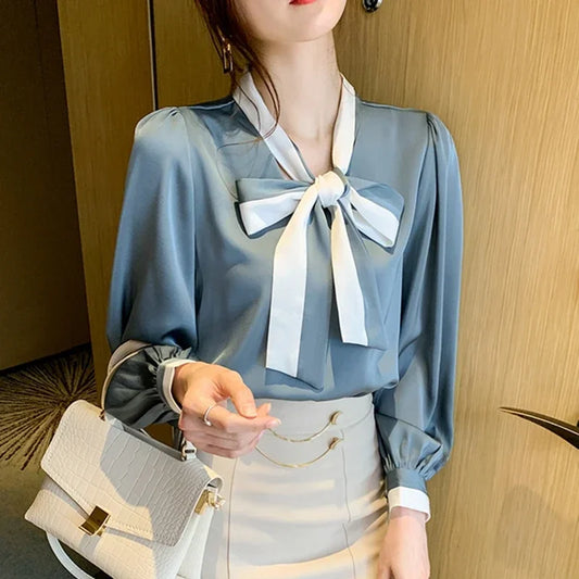 Elegant Office Blouses Women Chiffon Autumn Winter Korean Fashion Casual Streetwear Blusas Mujer Puff Sleeve Ladies Tops Shirts