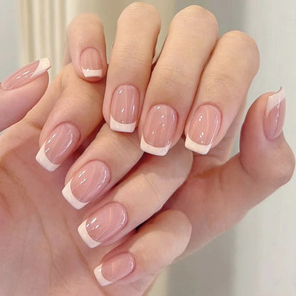 120Pcs=24*5 French Short Square Coffin False Nail White Pink Simple Wearable Fake Nails Glossy Full Cover Press on Nail Tips Art