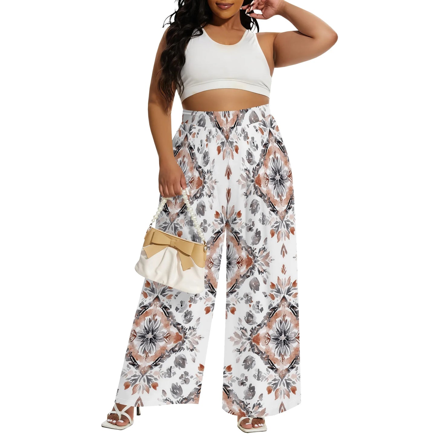 2025 Spring Palazzo Pants for Women High Waisted Wide Leg Stretchy Loose Fit Casual Trousers Party Pants with Pocket