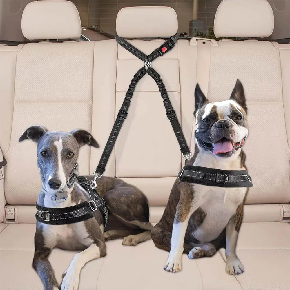 Double-headed Dog Safety Harness Pet Car Headrest Restraint Device Adjustable Tension Split Connection Safety Harness for Travel