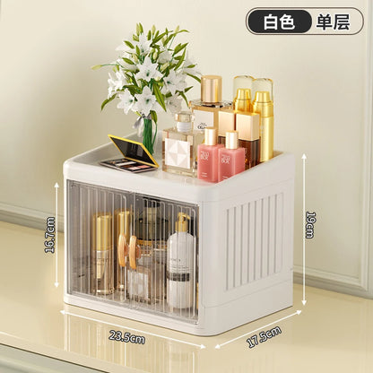 Cosmetics Storage Boxes Multi Layer Flat Cover Design Stationery Storage Shelf Household Dustproof Cosmetics Skincare Organizer