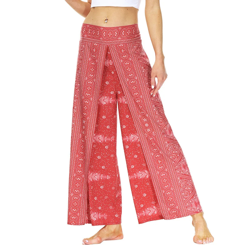 Boho Pants Wide Leg Palazzo Pants with Slits for Women Flowy Hippie Dance Pants,Bohemian Gypsy Yoga Pants