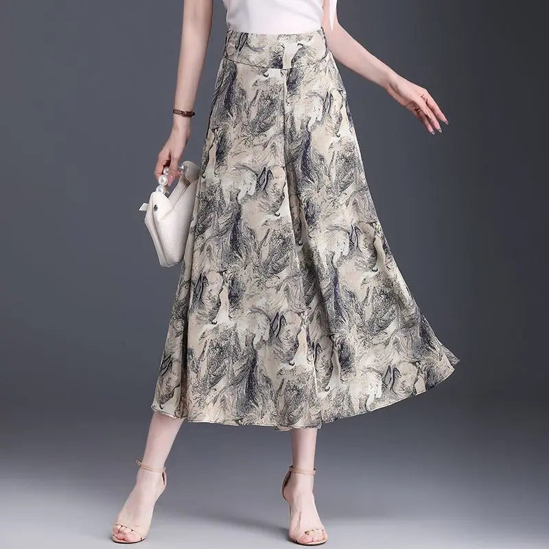 New Summer Print Palazzo Pants for Women Lightweight High Waisted Loose Skirt Pants