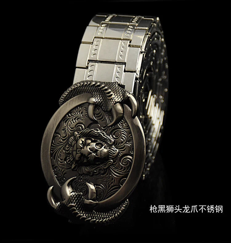 Men's belt metal stainless steel belt silver dragon retro-cologne silver belt high-end designer steel belt personality belt