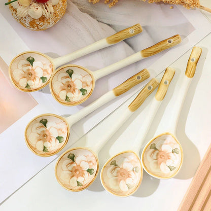 Ceramic Soup Spoon Cereal Spoon Cute Household Tableware Painted Coffee Spoon Jam Spoon Gift Dessert Scoop Kitchenware