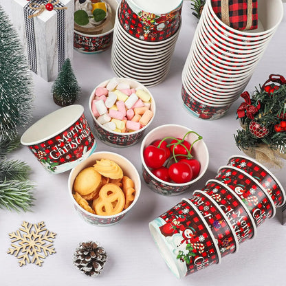 10/25pcs Christmas Snack Bowls Christmas Paper Ice Cream Cups, Santa Claus, Snowman Cake Paper Cups, 9oz Treat Dessert Bowls