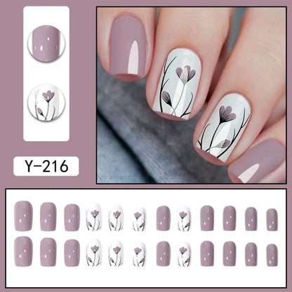 24pcs Short Square French Pink Cartoon Snail False Nails  Full Cover Detachable Nail Tips Press on Nails