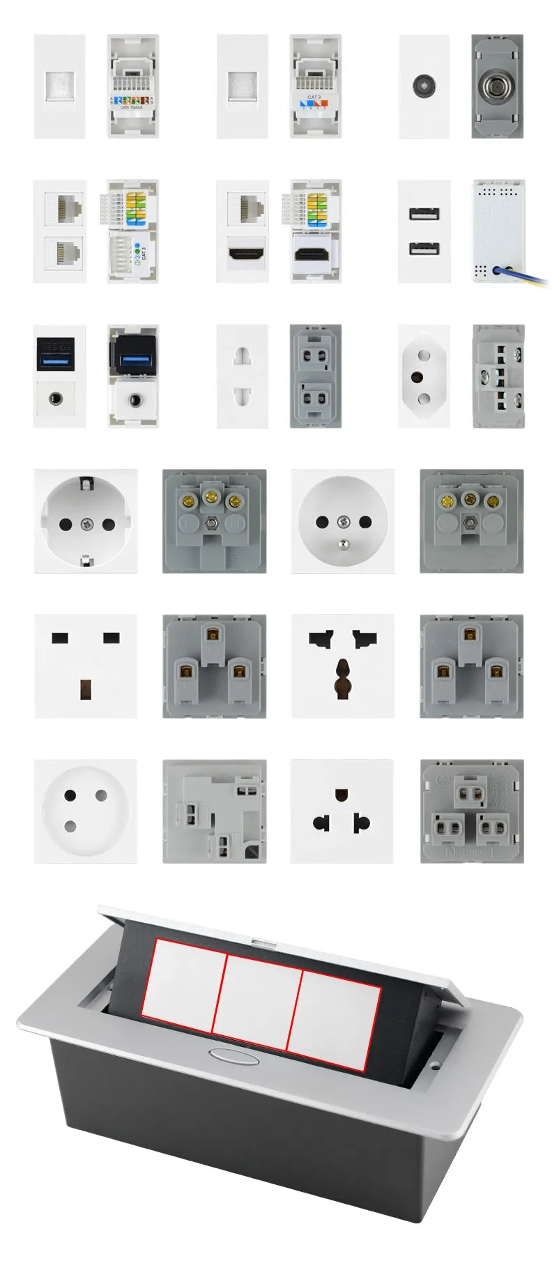 Hidden Desktop Pop-Up Socket DIY Multifunctional USB Type-C Outlet For Meeting Room Office Electrical Switch Countertops Plug