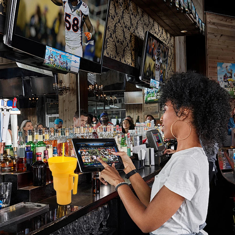 1000ml Snack Bowl Drink Cup with Straw 2 In 1 Stadium Tumbler Splash Proof Leakproof Popcorn Beverage Cup for Cinema Travel