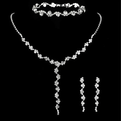 4 pieces of women's European and American fashion jewelry set, rhinestone necklace, bracelet, earrings, bride's wedding dress ac
