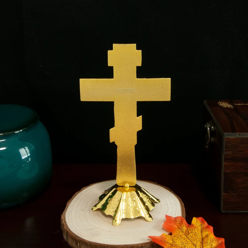 Church Orthodox Cross Gold Silver Plated With Stand Church Home Decoration Religious Gift Religion Gift Religion Ritual Item