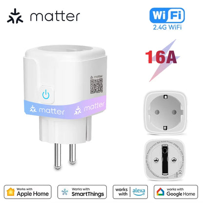 16A/20A EU Smart Plug Power Outlet Matter Smart WiFi Socket Mini Smart Plug for HomeKit SmartThings Works with Siri Alexa