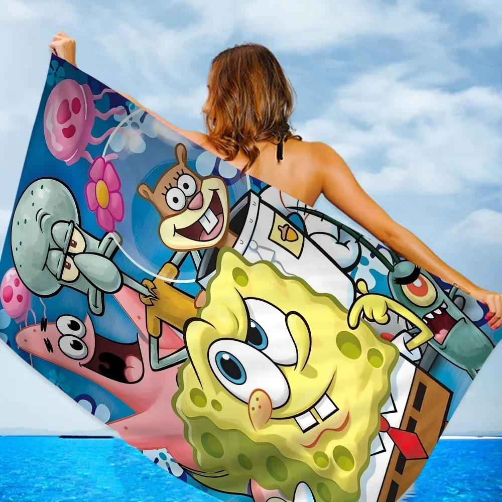 Funny-Cartoon S-Spongebobes-Cute-Pants Bath Towel Soft Water Absorbing Breathable For Girl Kids Decorative Cartoon Beach Towel