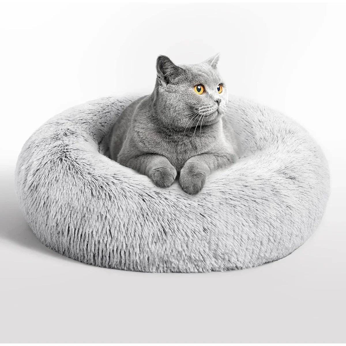 50cm Round Pet Bed for Small medium Dog Bed Cat Bed,Long Plush Dark Gray Dog Bed