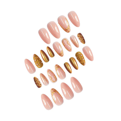 24pcs Golden Almond Press on Nails Simple False Nails Wearable Stick-on Nail Fake Nails Uñas Postizas Mujer Накладные Ногти 네일팁
