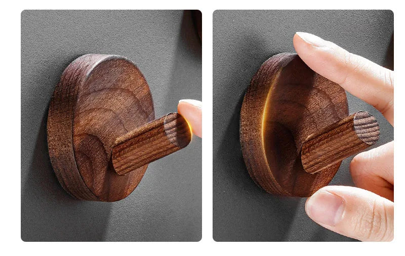 Self-Adhesive Wooden Wall Hooks for Hanging,Modern Coat Hooks,Natural Wood Hooks for Hanging Hats Towels Robe Clothes Keys Bags