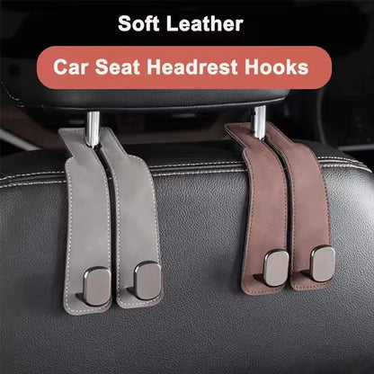 Universal Metal Car Seat Headrest Hook 2 in 1 Soft Leather Car Seat Back Hook for Purse Bag Backpack Double Hook Car Seat Hanger
