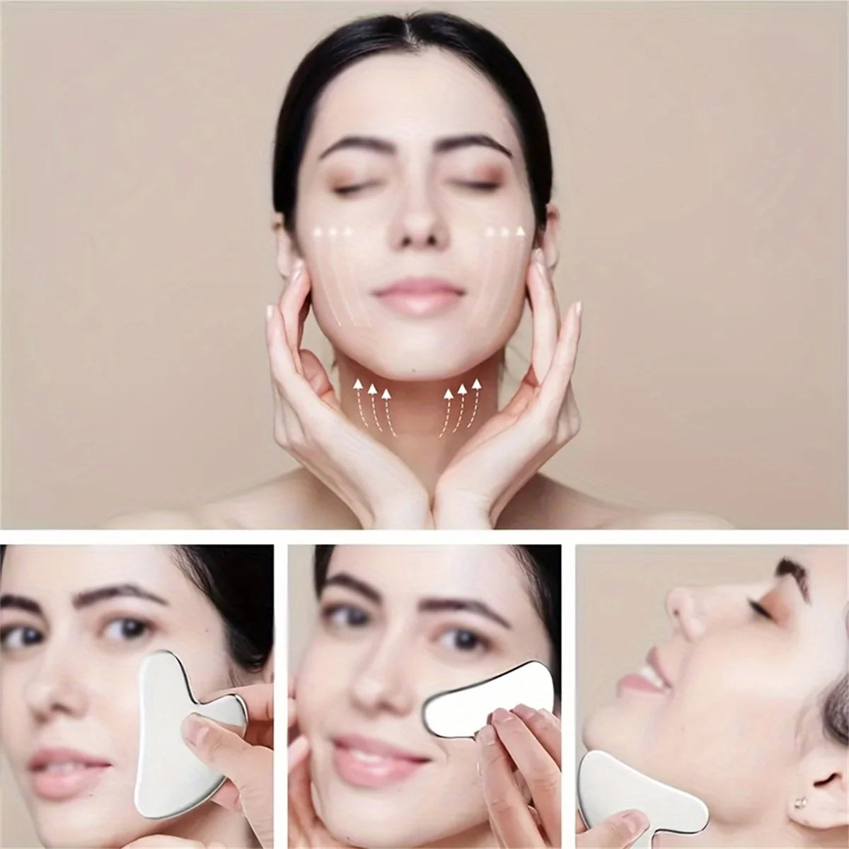 Facial Tool Gua Sha Board Beauty Skin Care Stainless Steel GuaSha Massage Tool Natural Universal Facial Silver Metal