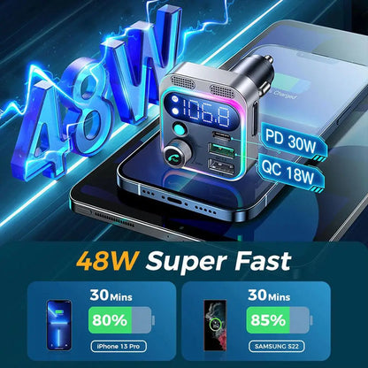 2023 Bluetooth 5.0 FM Transmitter For Car FM/AUX Bluetooth Car Adapter Car Charger Bass Boost 3 Ports Charger Bluetooth Adapter