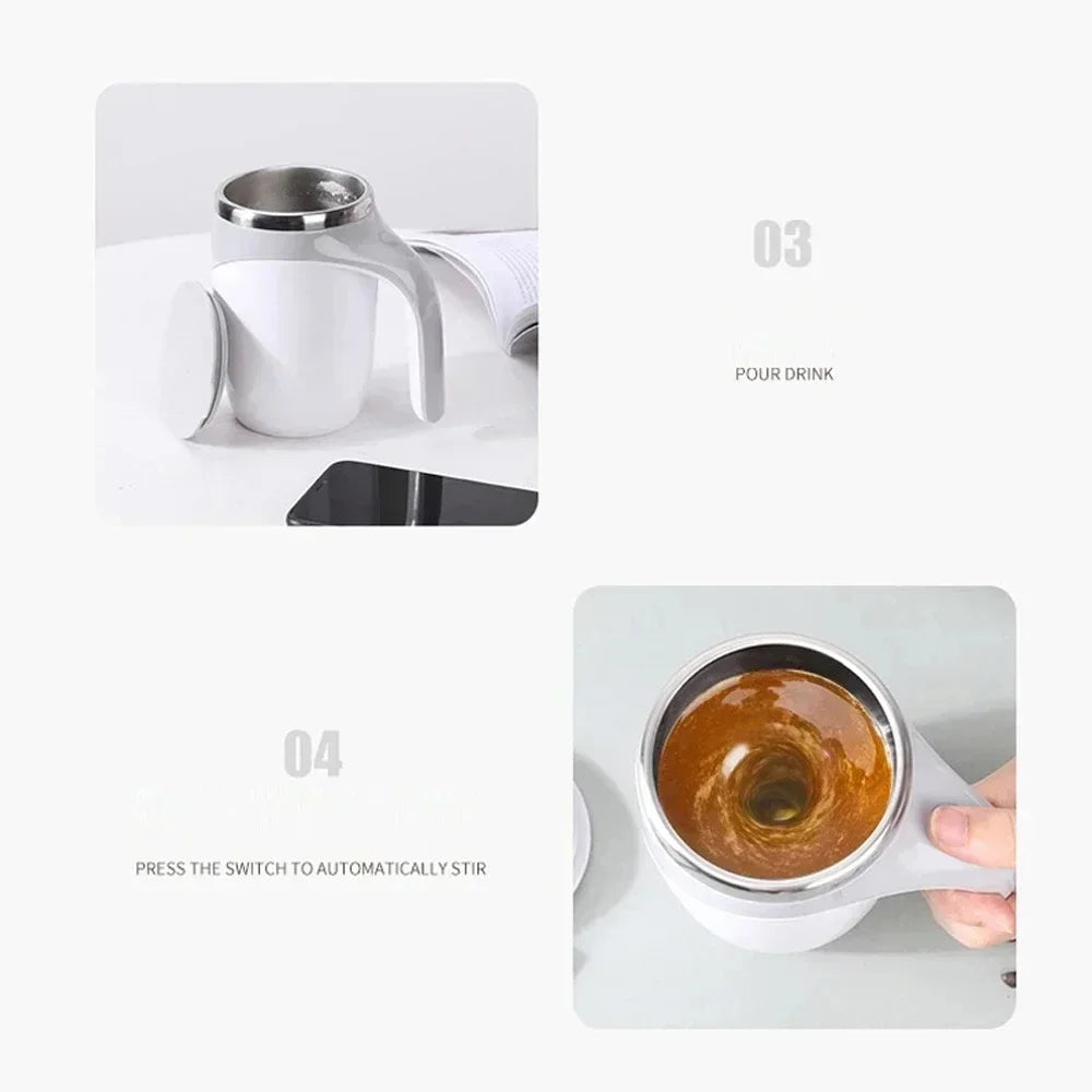 Self mixing mug: a self mixing coffee cup, a rotating home office travel mixing cup, used for mixing coffee, chocolate, etc