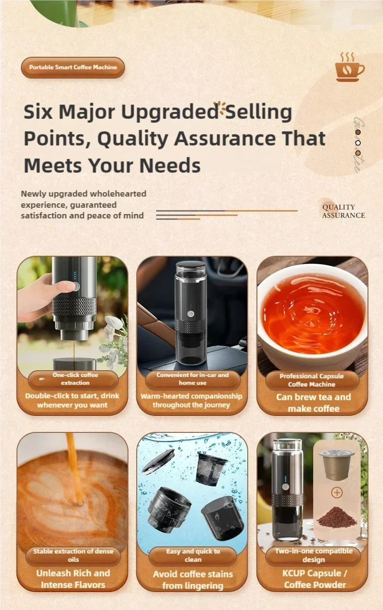 Portable Coffee Maker Electric Capsule Grind Coffee Brewer is suitable for ground coffee and KCUP Capsule coffee capsules