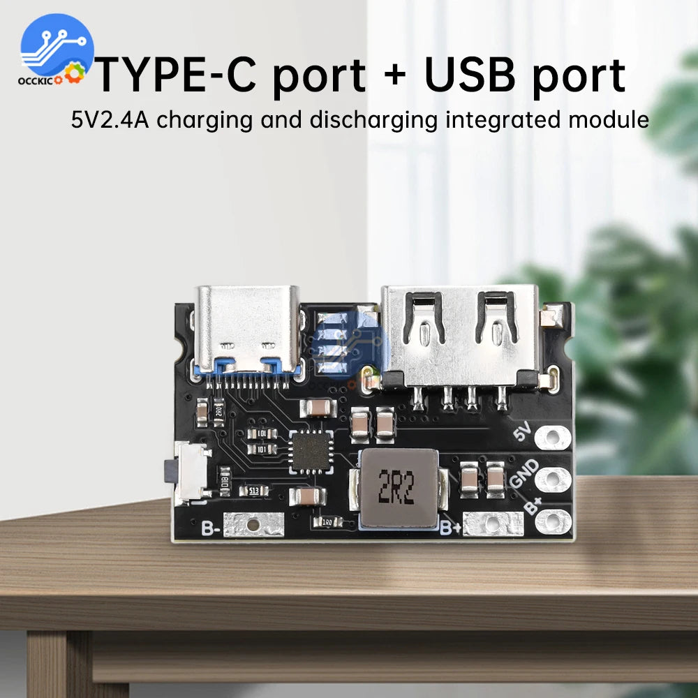 5V TYPE C + USB A 2.4A Charger Discharger Module Single Lithium Battery Charger Board Supports Charging And Discharging
