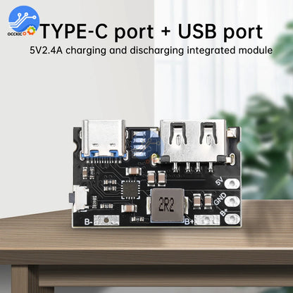 5V TYPE C + USB A 2.4A Charger Discharger Module Single Lithium Battery Charger Board Supports Charging And Discharging