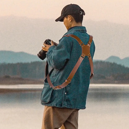 Dual Camera Strap Double Camera Harness Adjustable Leather Camera Straps Universal Camera Shoulder Strap for DSLR/SLR Cameras