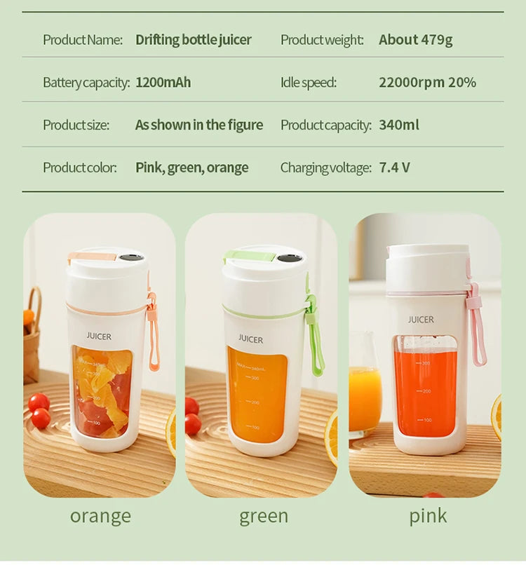 Portable Juicer Mini Electric Blender Multifunction Juice Maker Machine Fruit Mixers Extractors Smoothies Mixer 6 Blades 1200mAh