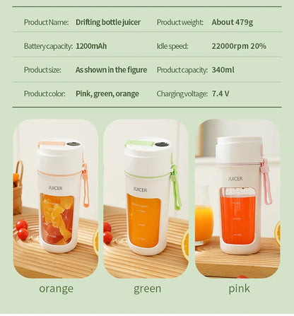 Portable Juicer Mini Electric Blender Multifunction Juice Maker Machine Fruit Mixers Extractors Smoothies Mixer 6 Blades 1200mAh