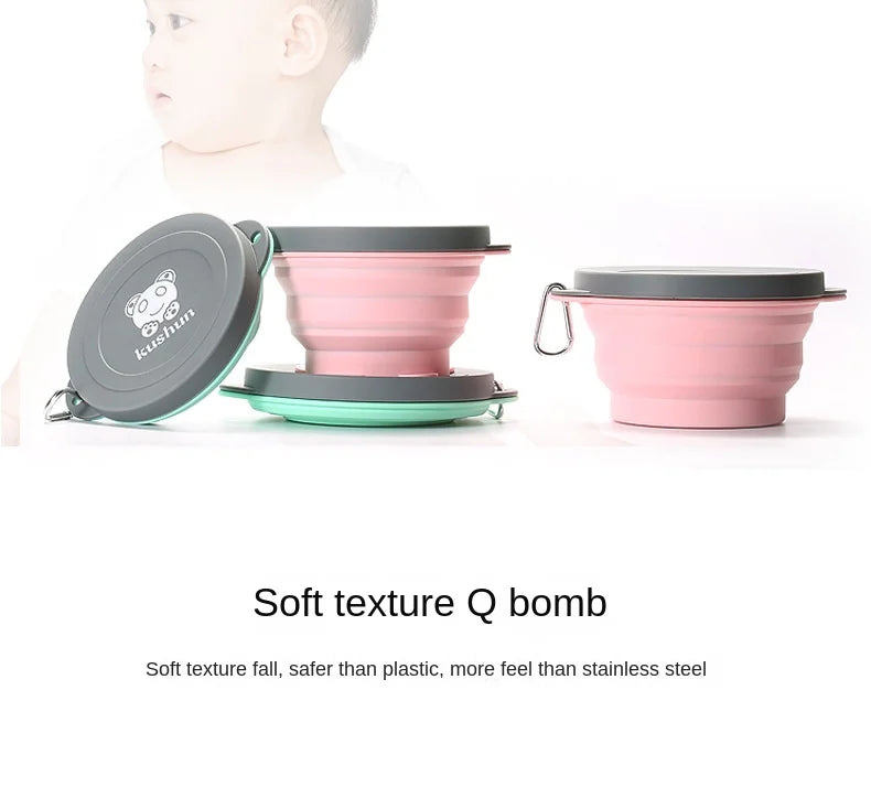 Travel Portable Silicone Folding Bowl Children's Travel Outdoor Tableware with Lid Foldable Noodle Bowl