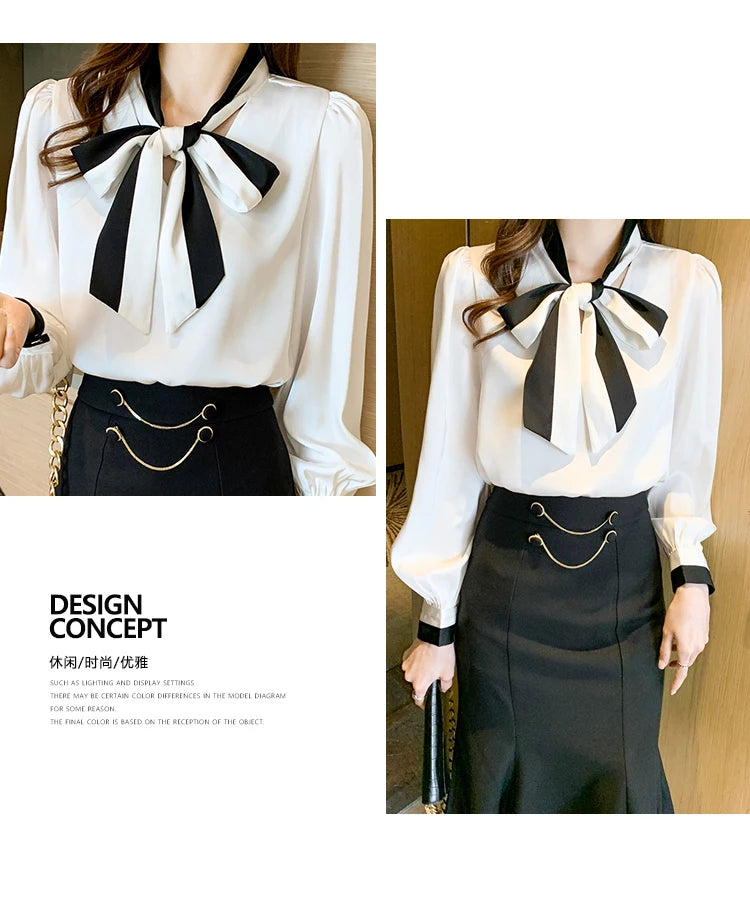 Elegant Office Blouses Women Chiffon Autumn Winter Korean Fashion Casual Streetwear Blusas Mujer Puff Sleeve Ladies Tops Shirts