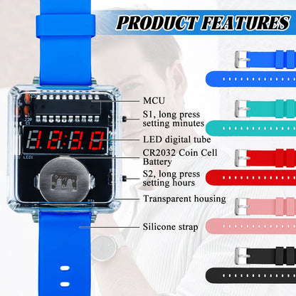 DIY Electronic Watch Kit LED Digital Tube Display Creative Soldering Project Transparent Case 3V DIY Kit Electronic