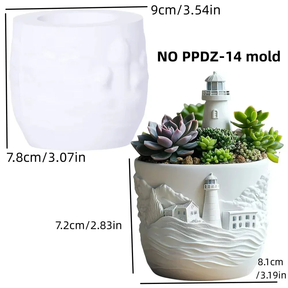 Church relief succulent plant flowerpot resin silicone mold house church storage box mold tower church cross relief gypsum molds