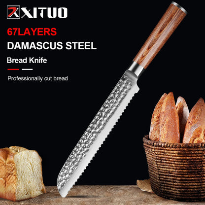 Bread Knife Damascus Forged Steel Pro Grade Bread Slicing Knife 8-Inch Serrated Edge Cake Knife, Bread Cutter for Crusty Bread