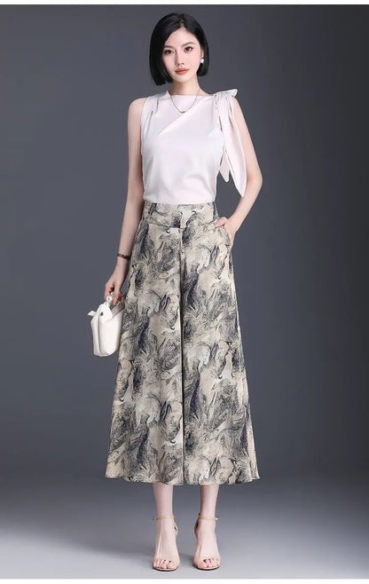 New Summer Print Palazzo Pants for Women Lightweight High Waisted Loose Skirt Pants