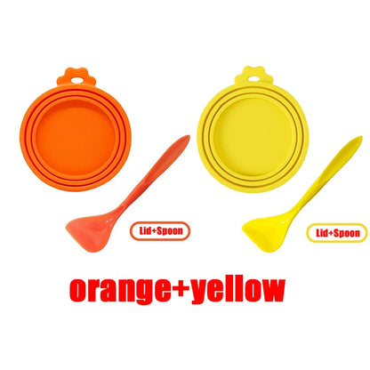 Reusable Pet Food Can Cover and Spoon Portable Dogs Cat Storage Tin Cap Lid Seal Cover Health Pet Supplies Pet Silicone Lids Can