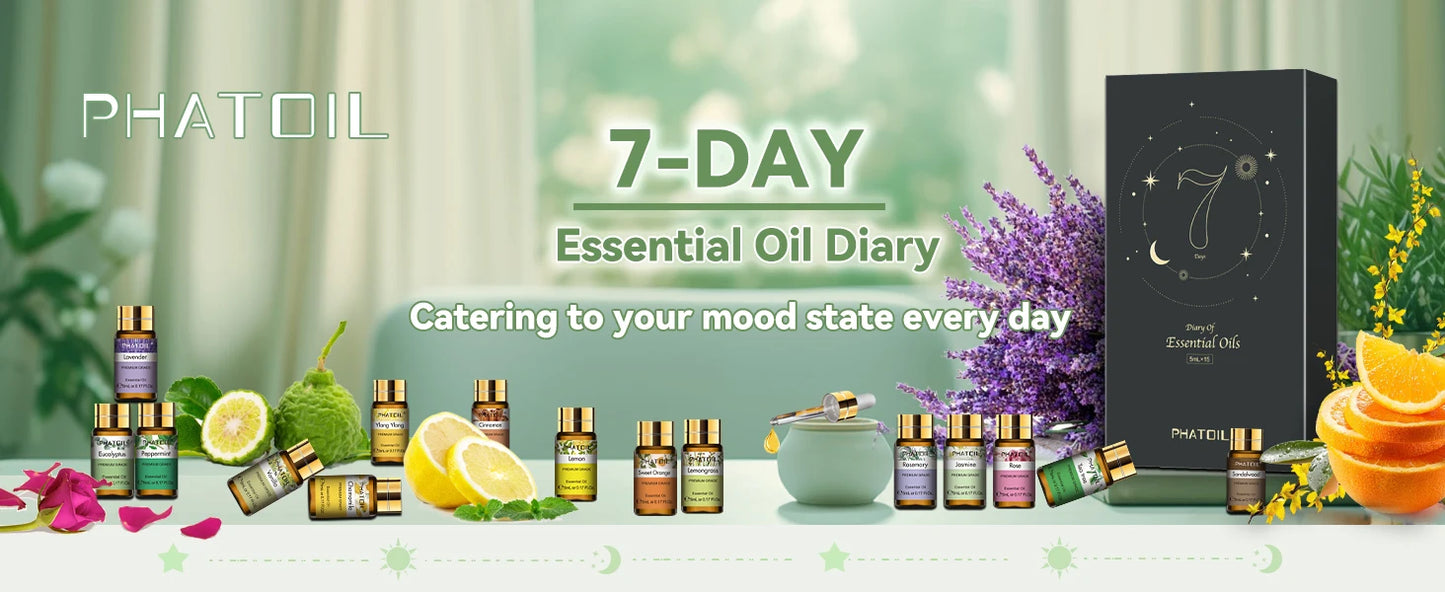 PHATOIL 15 Bottles Essential Oils Set-5ml Lavender Eucalyptus Vanilla Peppermint Rose Lemon Cinnamon Aromatherapy Essential Oils