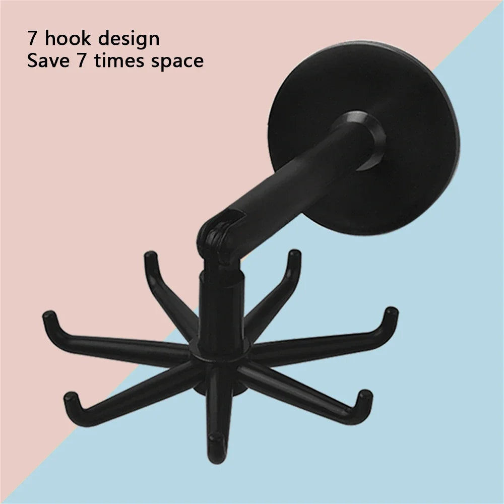 Upgraded Multi-function Rotatable 7-claw Hook 360 ° Seamless Punch Free Hook Kitchen Storage Hook Self Adhesive Bath Hooks