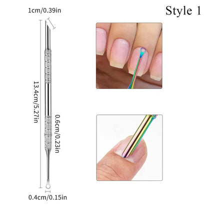 Pedicure Tool Double-Headed Nail Cuticle Pusher Polish Scraper Hook Type Dead Skin Remover Nail Care Stainless Steel