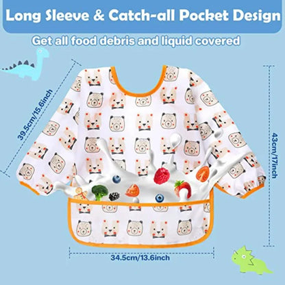 Baby Silicone Cartoon Bib 0-6 Years Soft Bibs Baby Cute Clothing Toddler BPA Free Waterproof Long Sleeve Apron
