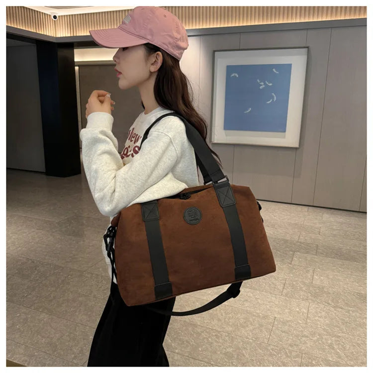 Men's Large Capacity Fashionable Short Distance Travel Totes New Suede Travel Handbag Women's Portable Sports and Fitness Bag