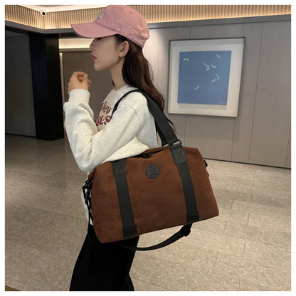Men's Large Capacity Fashionable Short Distance Travel Totes New Suede Travel Handbag Women's Portable Sports and Fitness Bag