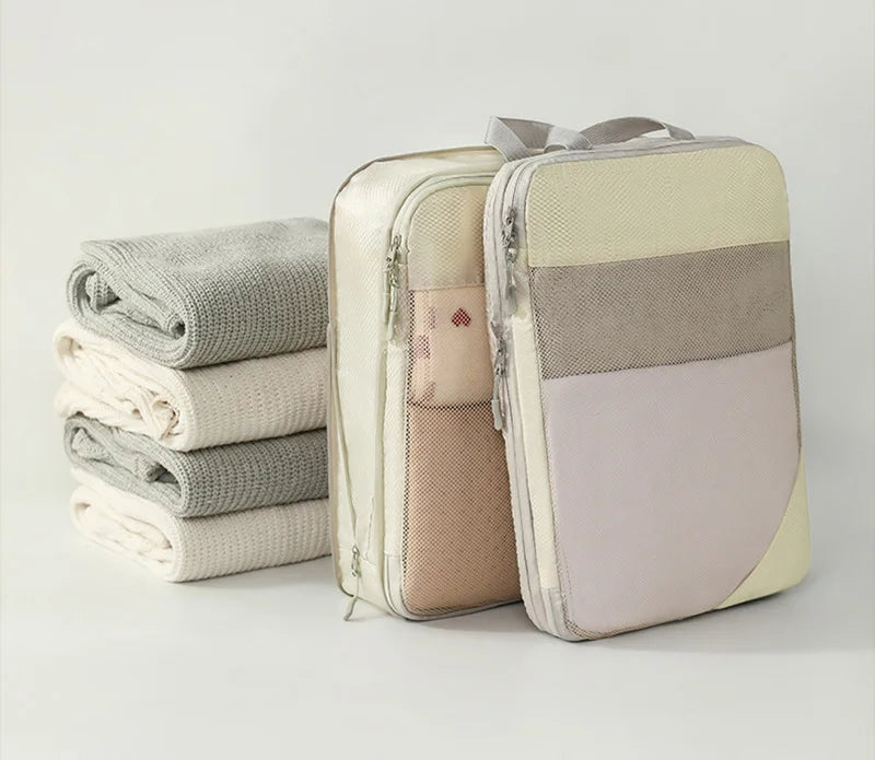 5-Piece Mesh Compression Packing Cubes Set Travel Storage Bag Large Capacity Waterproof Luggage Clothing Underwear Storage Bag