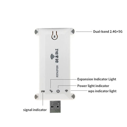 1200Mbps Wifi Extender USB Portable Wifi Repeater 2.4G/5G Router Wifi Booster Long Range Wifi Amplifer Home Network Extension
