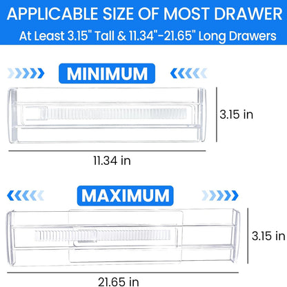 Drawer Dividers 6 Pack, Expandable Drawer Organizer, Suitable For Kitchen, Bedroom, Dresser And Office Storage, Easy to Install