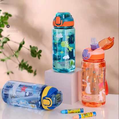 600Ml Kids Sippy Cup Water Bottles Creative Cartoon Feeding With Straws And Lids Spill Proof Portable Toddlers Beverage cups