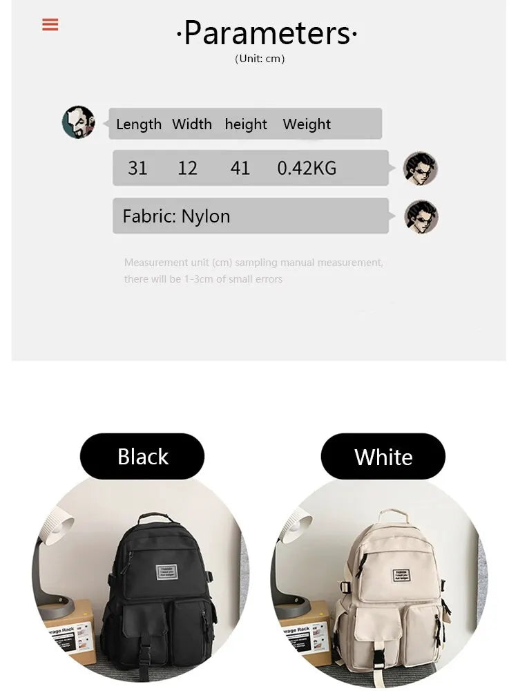 Backpack Large Capacity Light Simple Travel Bag Canvas Backpack Student School Bag Nylon Student Zipper Backpack